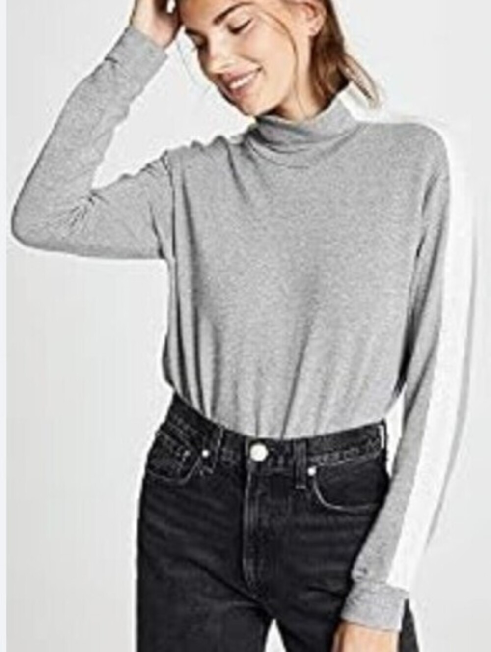 Monrow Dark Heather Gray and White Two-Tone Soft Turtleneck Top - Size - XS